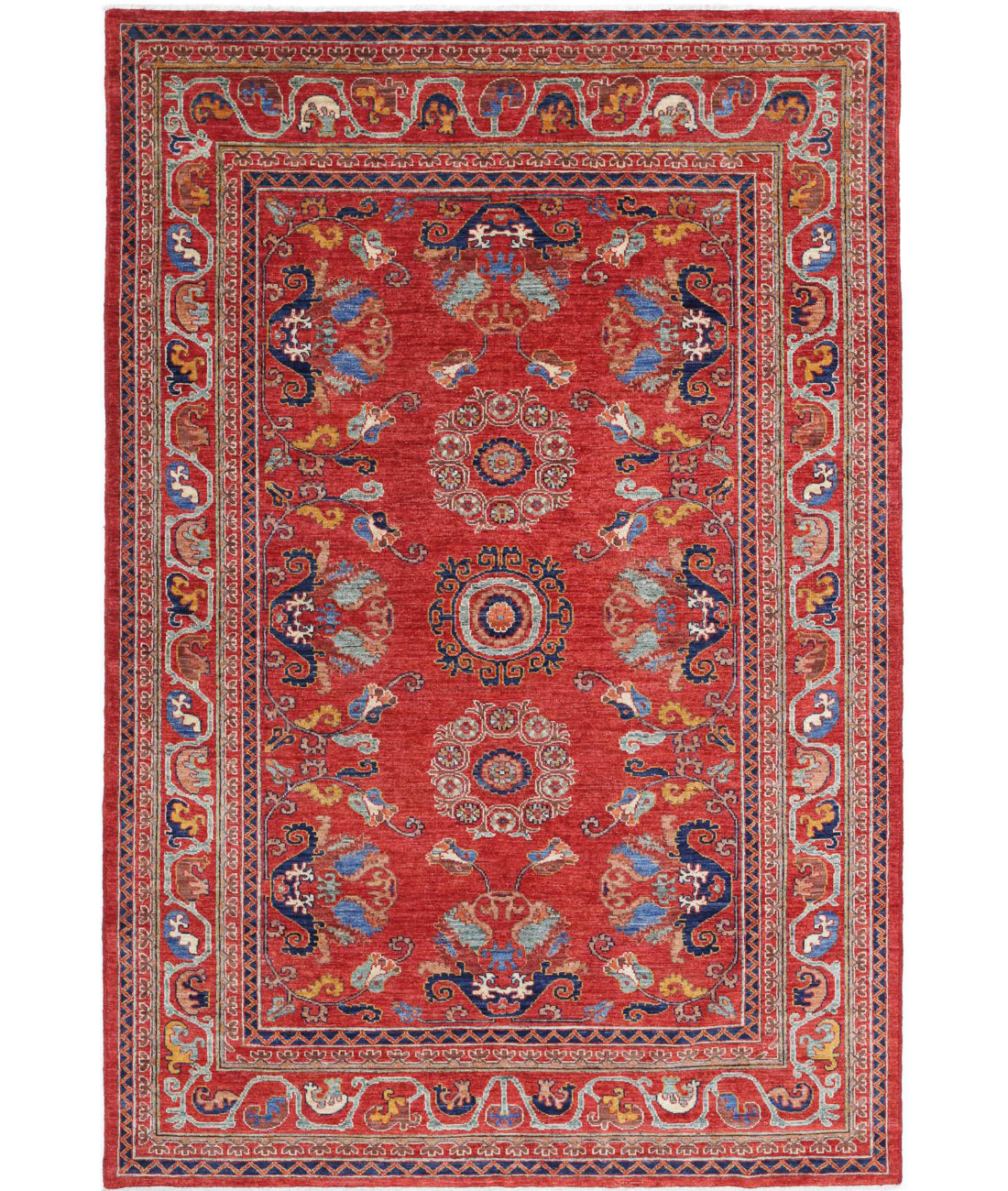 Humna 5'9'' X 8'8'' Hand-Knotted Wool Rug 5'9'' x 8'8'' (173 X 260) / Red / Blue