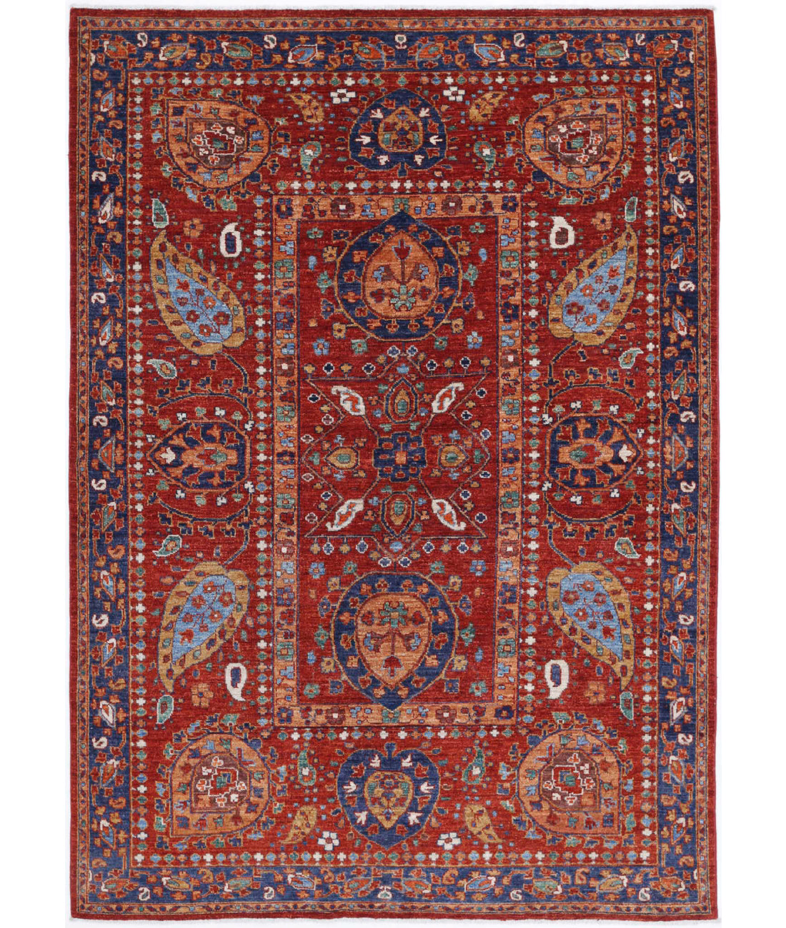Humna 5'6'' X 7'11'' Hand-Knotted Wool Rug 5'6'' x 7'11'' (165 X 238) / Red / Blue
