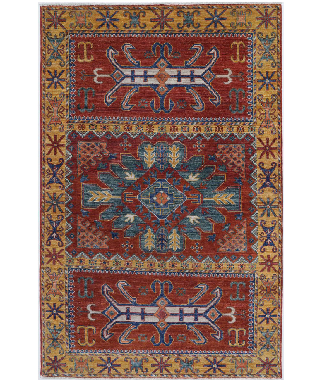 Humna 3'11'' X 6'4'' Hand-Knotted Wool Rug 3'11'' x 6'4'' (118 X 190) / Red / Gold