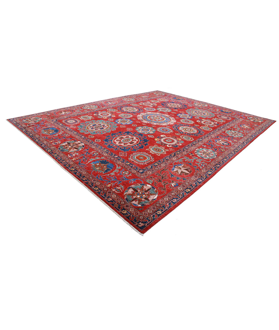 Humna 13'3'' X 16'7'' Hand-Knotted Wool Rug 13'3'' x 16'7'' (398 X 498) / Red / Blue