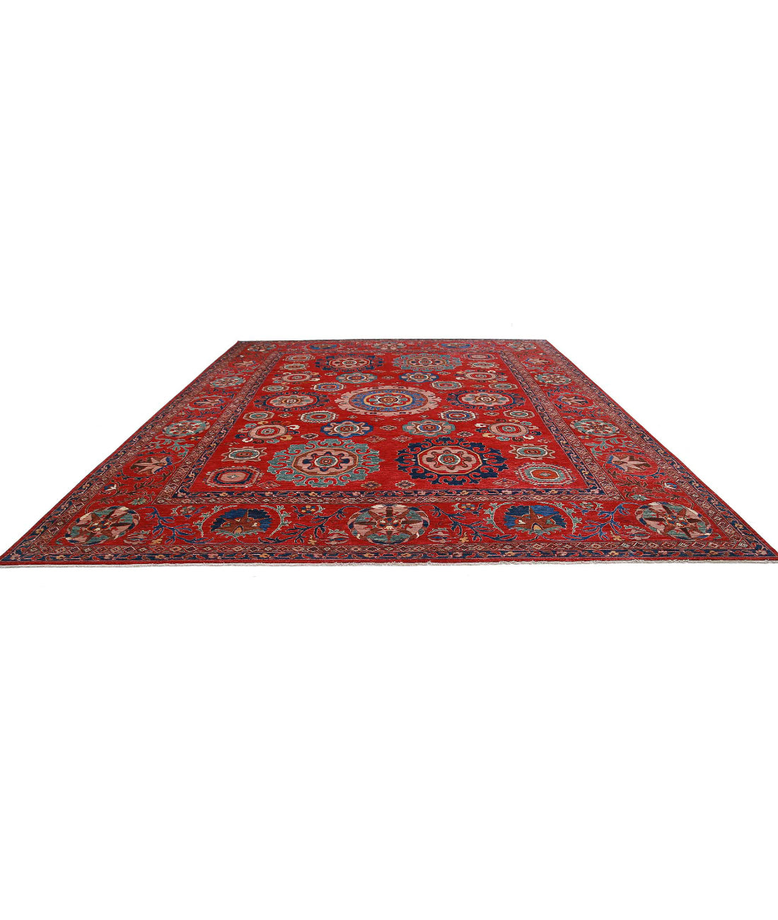 Humna 13'3'' X 16'7'' Hand-Knotted Wool Rug 13'3'' x 16'7'' (398 X 498) / Red / Blue