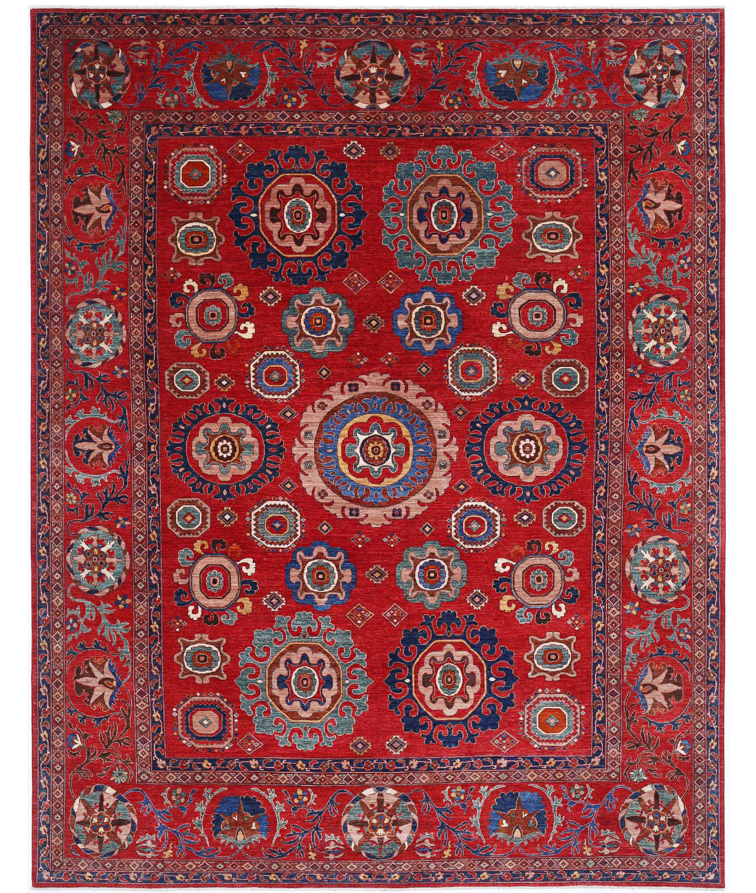 Humna 13'3'' X 16'7'' Hand-Knotted Wool Rug 13'3'' x 16'7'' (398 X 498) / Red / Blue