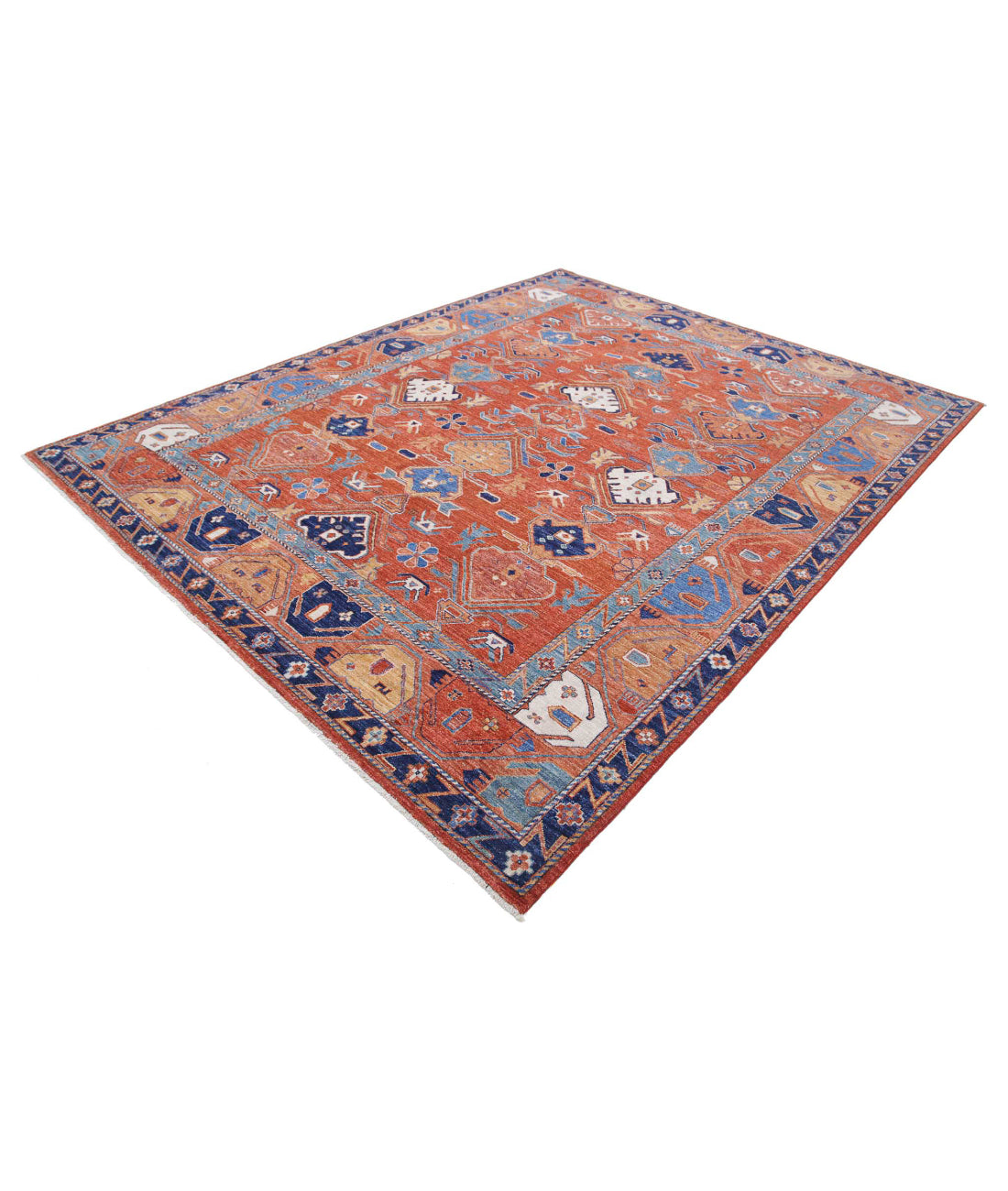 Humna 8'0'' X 10'0'' Hand-Knotted Wool Rug 8'0'' x 10'0'' (240 X 300) / Rust / Blue