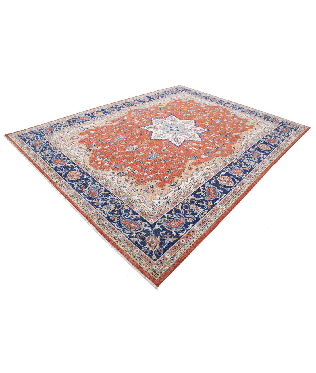 Humna 8'11'' X 11'8'' Hand-Knotted Wool Rug 8'11'' x 11'8'' (268 X 350) / Rust / Blue