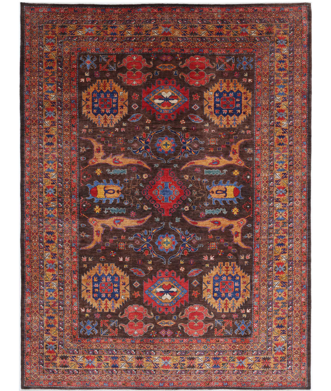 Humna 10'3'' X 13'7'' Hand-Knotted Wool Rug 10'3'' x 13'7'' (308 X 408) / Brown / Gold