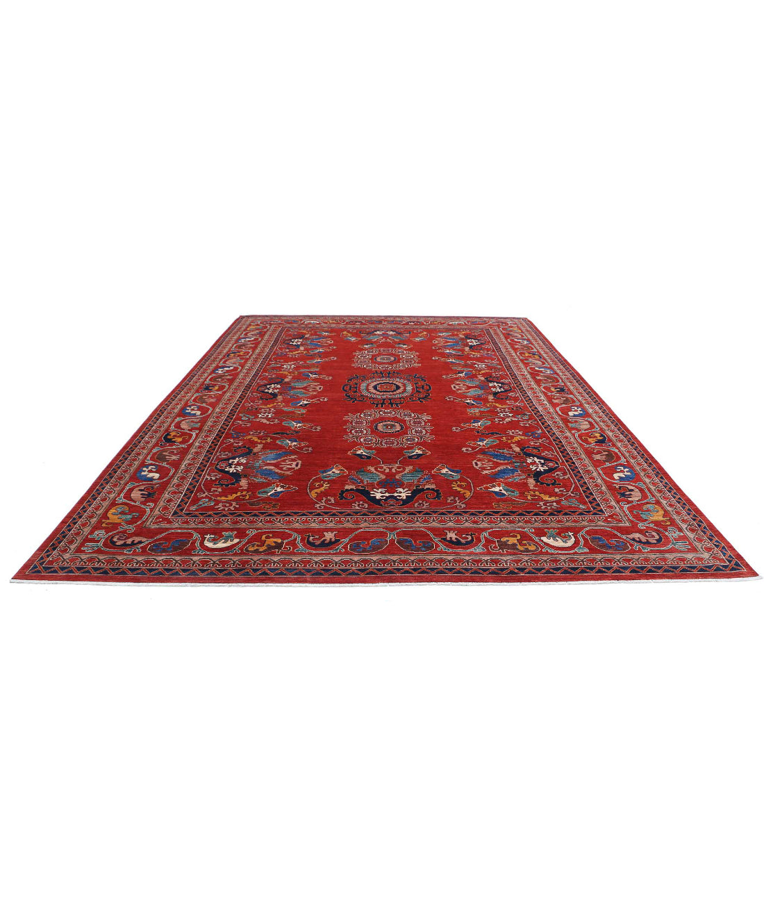 Humna 10'2'' X 13'7'' Hand-Knotted Wool Rug 10'2'' x 13'7'' (305 X 408) / Red / Blue