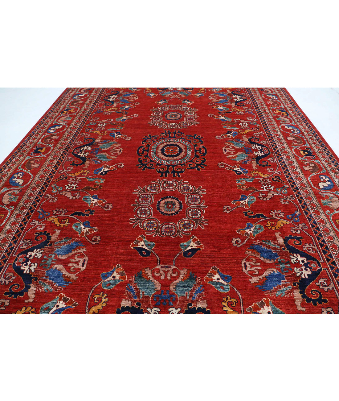 Humna 10'2'' X 13'7'' Hand-Knotted Wool Rug 10'2'' x 13'7'' (305 X 408) / Red / Blue