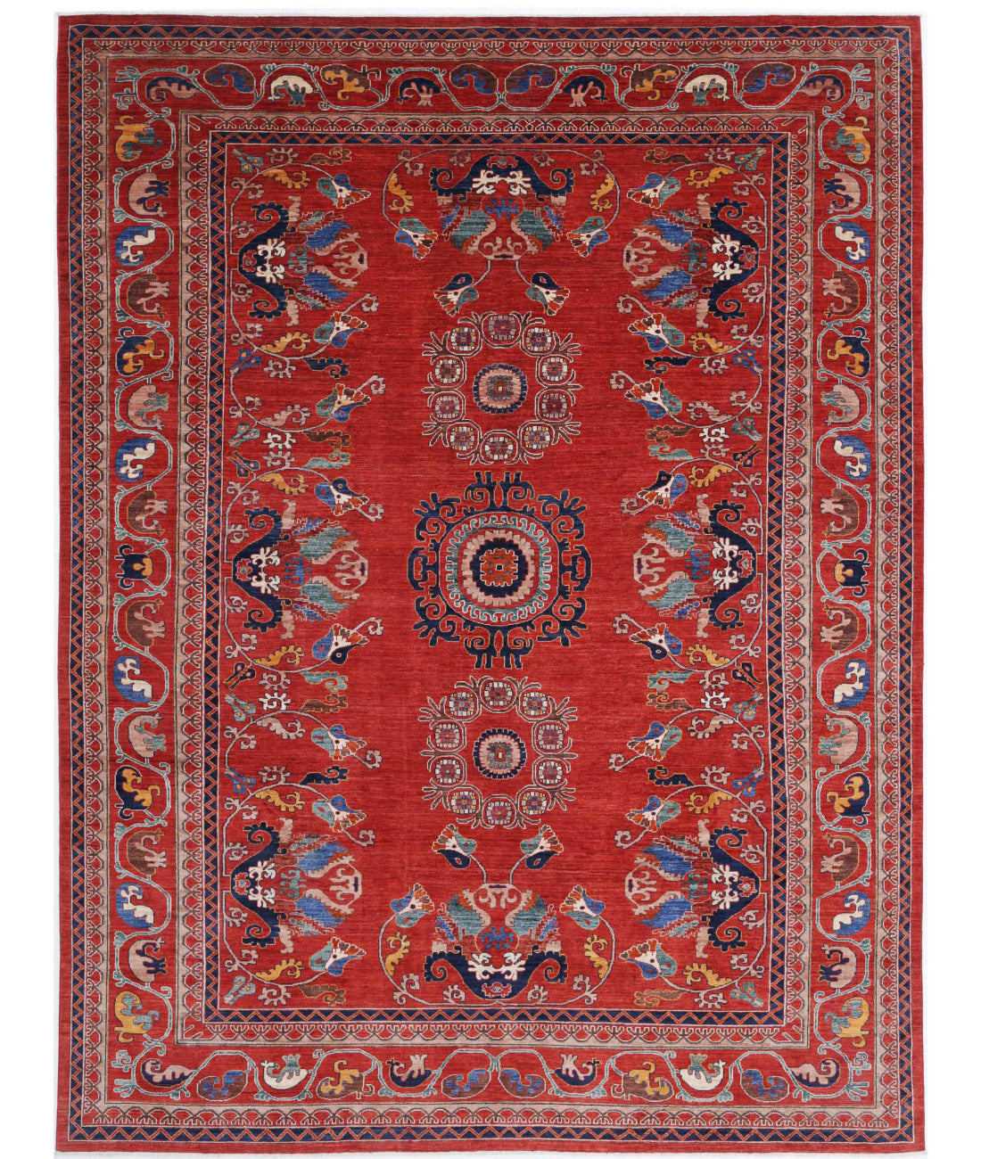 Humna 10'2'' X 13'7'' Hand-Knotted Wool Rug 10'2'' x 13'7'' (305 X 408) / Red / Blue