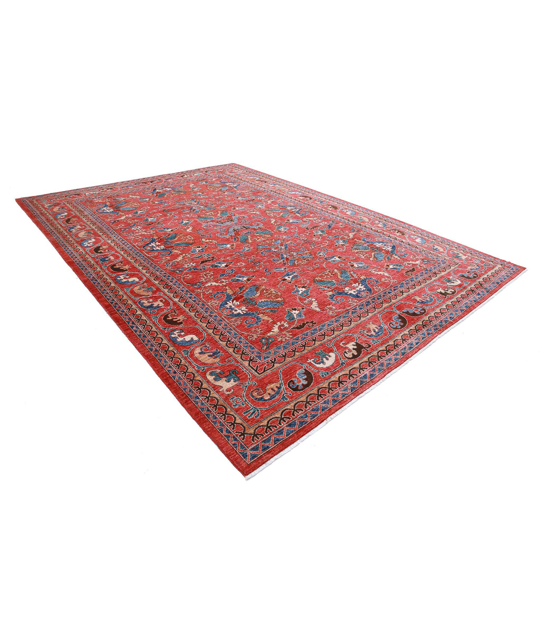 Humna 10'3'' X 14'0'' Hand-Knotted Wool Rug 10'3'' x 14'0'' (308 X 420) / Red / Taupe