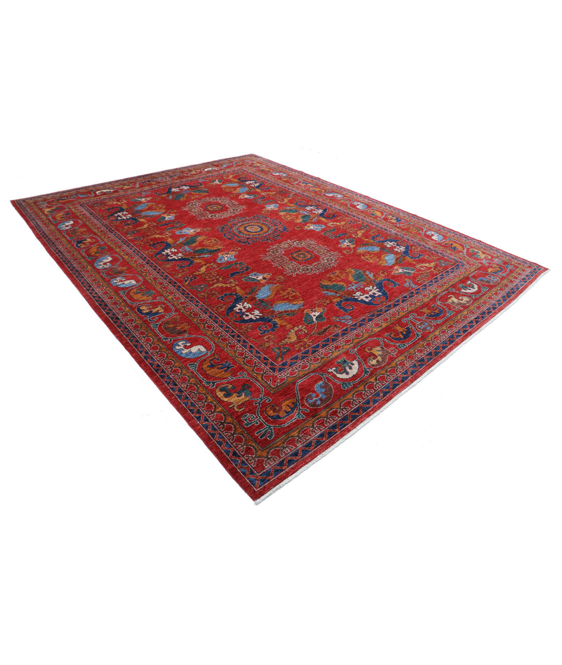 Humna 9'2'' X 11'9'' Hand-Knotted Wool Rug 9'2'' x 11'9'' (275 X 353) / Red / Blue