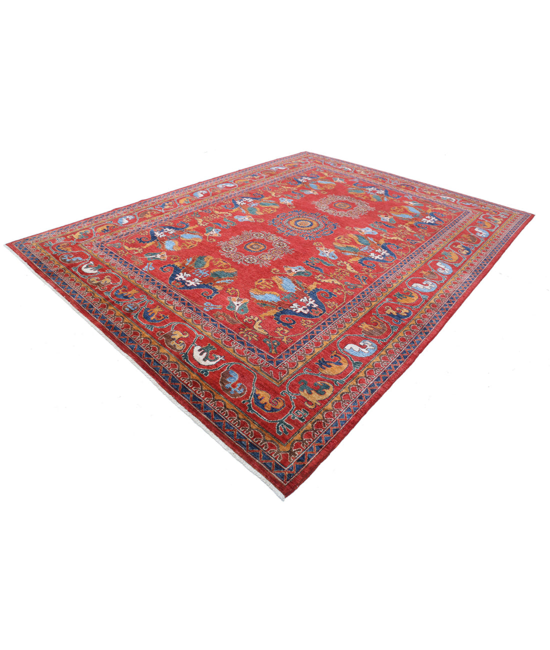 Humna 9'2'' X 11'9'' Hand-Knotted Wool Rug 9'2'' x 11'9'' (275 X 353) / Red / Blue