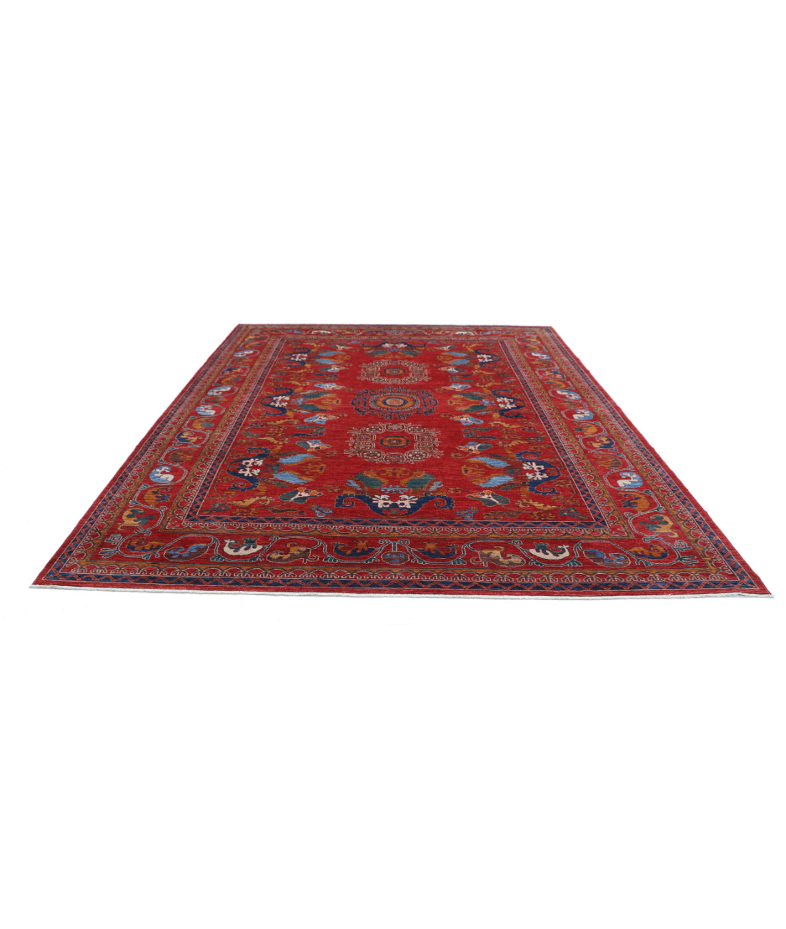 Humna 9'2'' X 11'9'' Hand-Knotted Wool Rug 9'2'' x 11'9'' (275 X 353) / Red / Blue