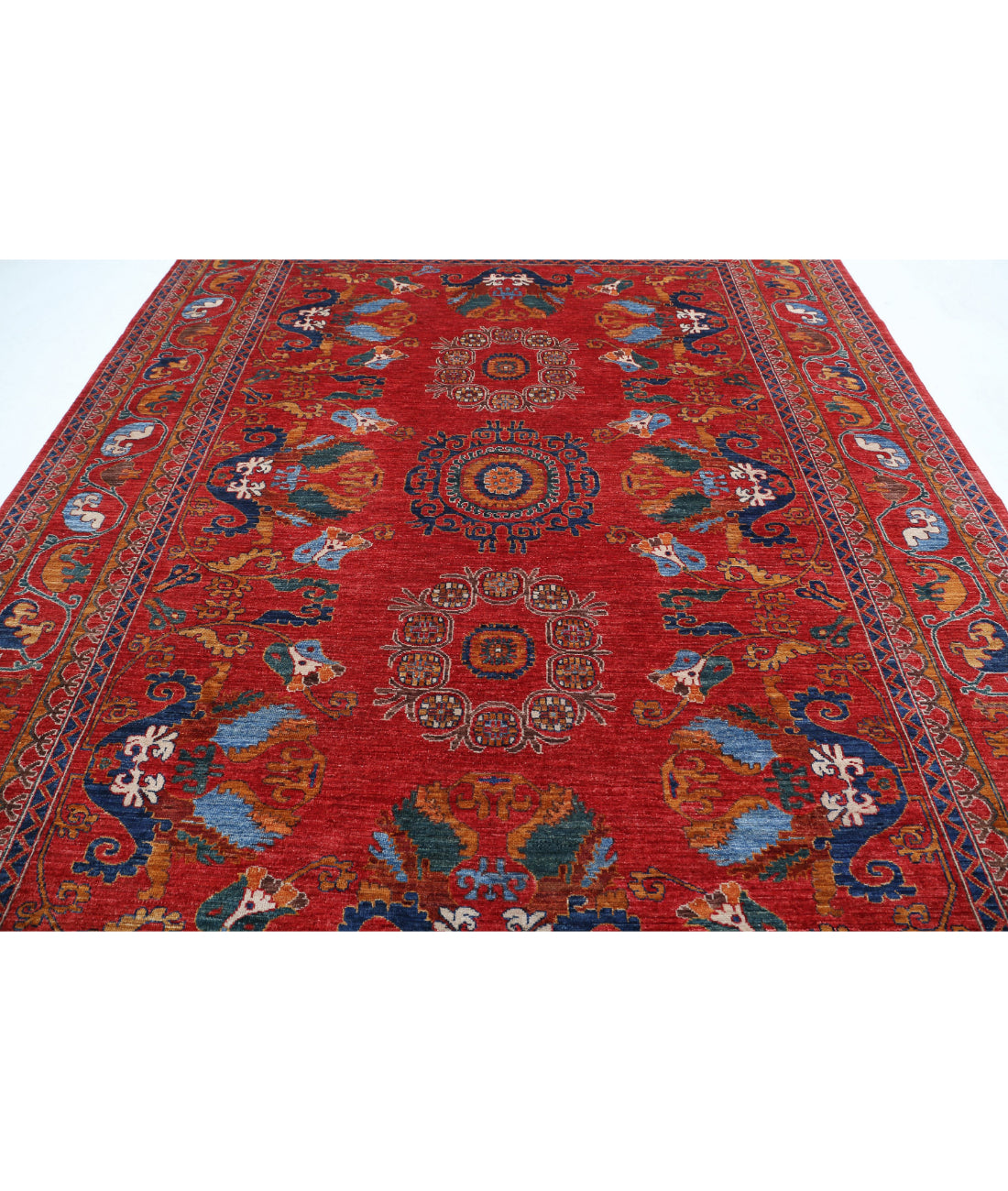 Humna 9'2'' X 11'9'' Hand-Knotted Wool Rug 9'2'' x 11'9'' (275 X 353) / Red / Blue