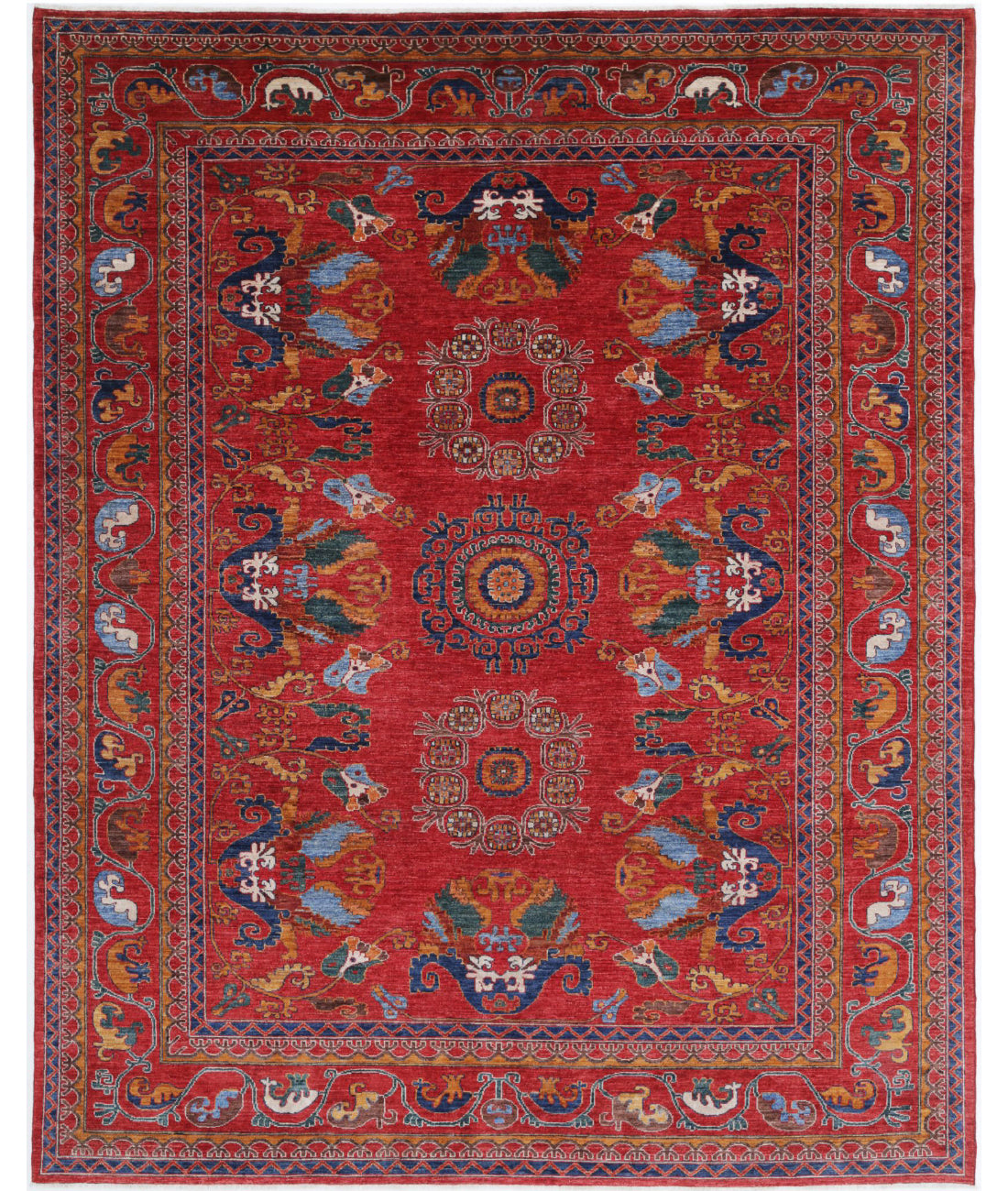 Humna 9'2'' X 11'9'' Hand-Knotted Wool Rug 9'2'' x 11'9'' (275 X 353) / Red / Blue