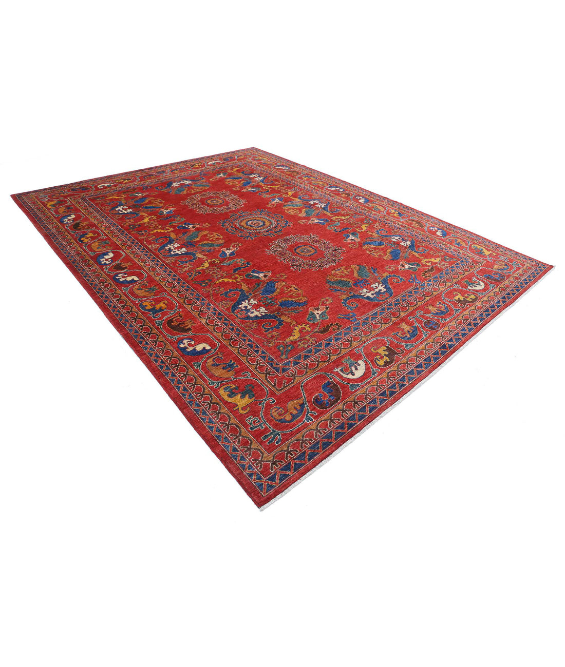 Humna 9'0'' X 12'0'' Hand-Knotted Wool Rug 9'0'' x 12'0'' (270 X 360) / Red / Blue