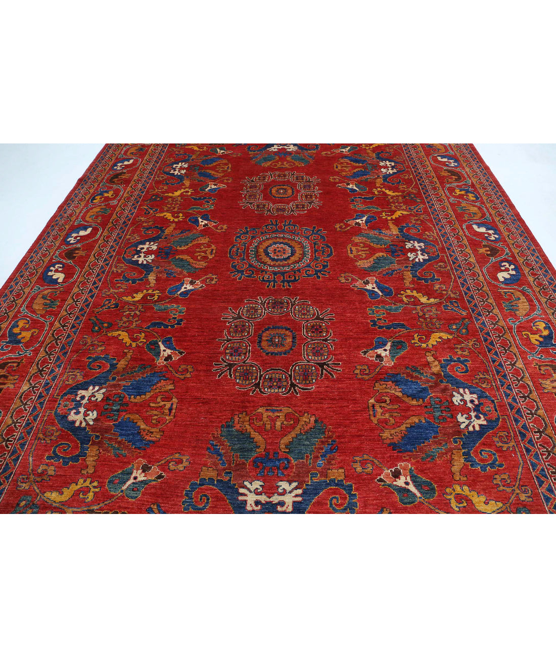 Humna 9'0'' X 12'0'' Hand-Knotted Wool Rug 9'0'' x 12'0'' (270 X 360) / Red / Blue