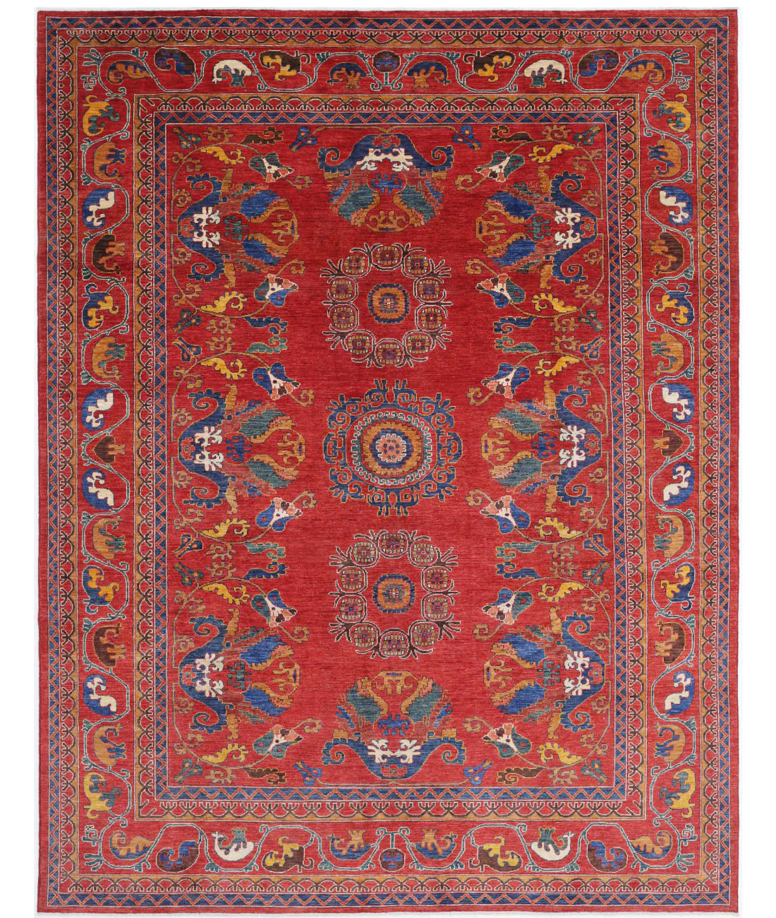 Humna 9'0'' X 12'0'' Hand-Knotted Wool Rug 9'0'' x 12'0'' (270 X 360) / Red / Blue