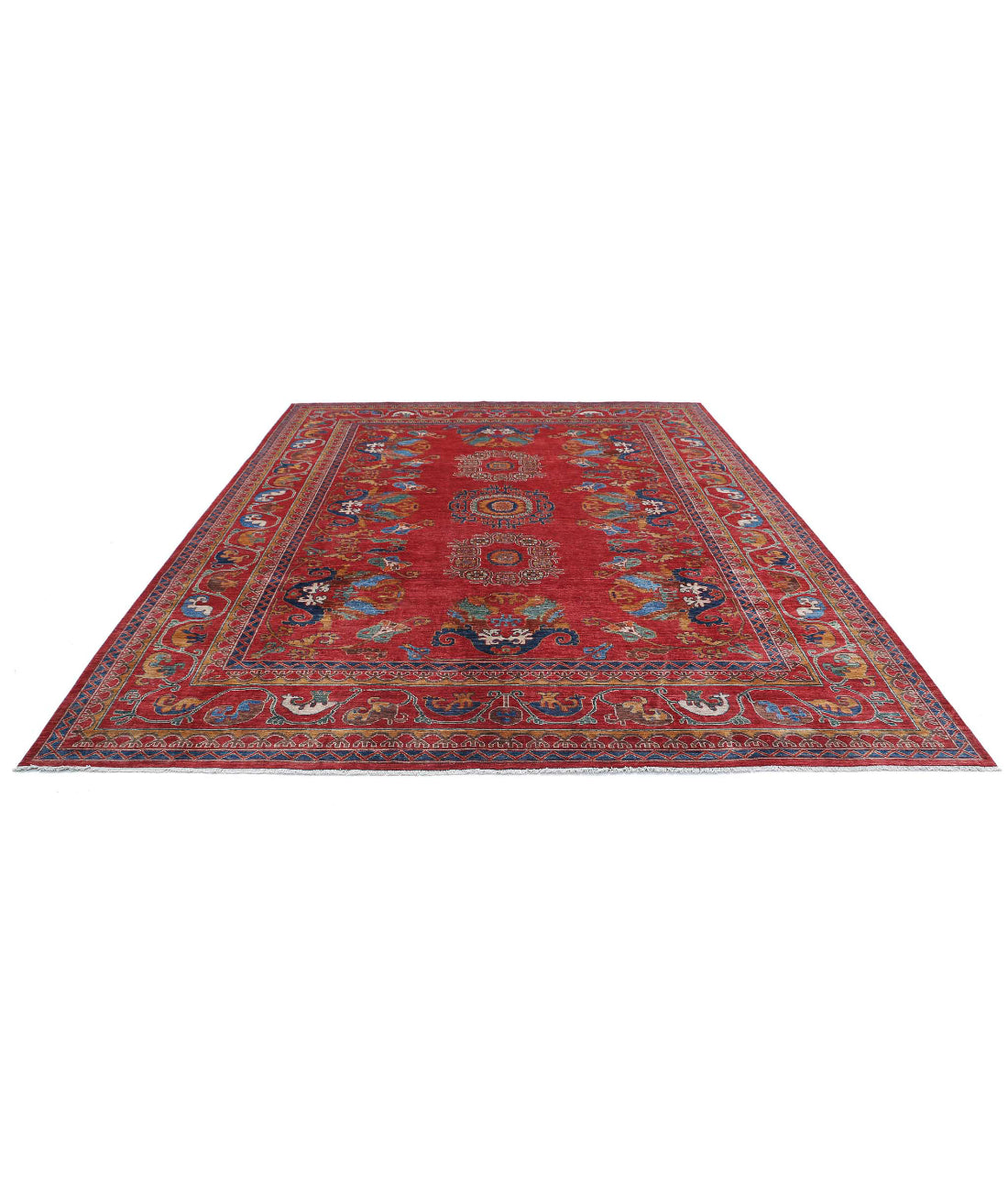 Humna 9'5'' X 11'6'' Hand-Knotted Wool Rug 9'5'' x 11'6'' (283 X 345) / Red / Ivory