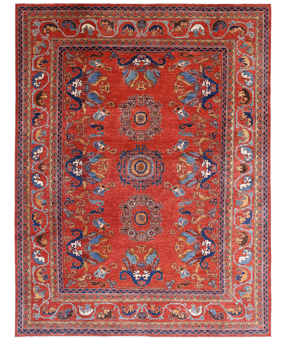 Humna 9'0'' X 11'9'' Hand-Knotted Wool Rug 9'0'' x 11'9'' (270 X 353) / Red / Blue