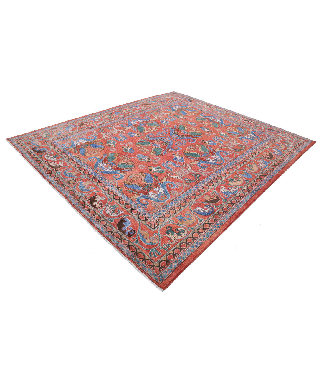 Humna 8'7'' X 9'9'' Hand-Knotted Wool Rug 8'7'' x 9'9'' (258 X 293) / Red / Blue