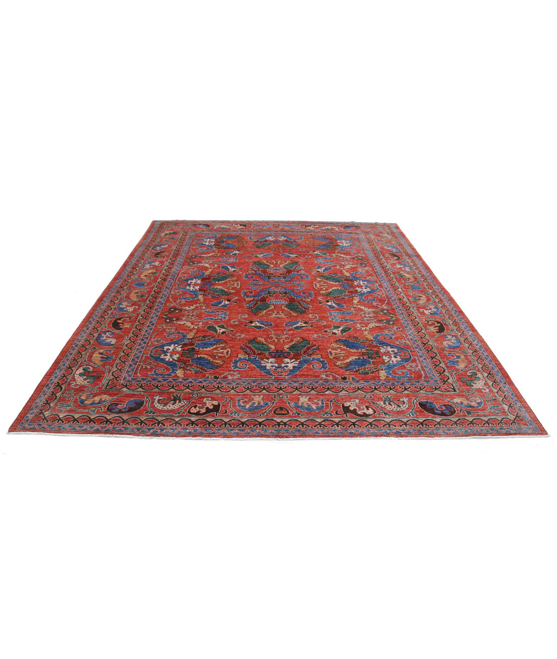 Humna 8'7'' X 9'9'' Hand-Knotted Wool Rug 8'7'' x 9'9'' (258 X 293) / Red / Blue