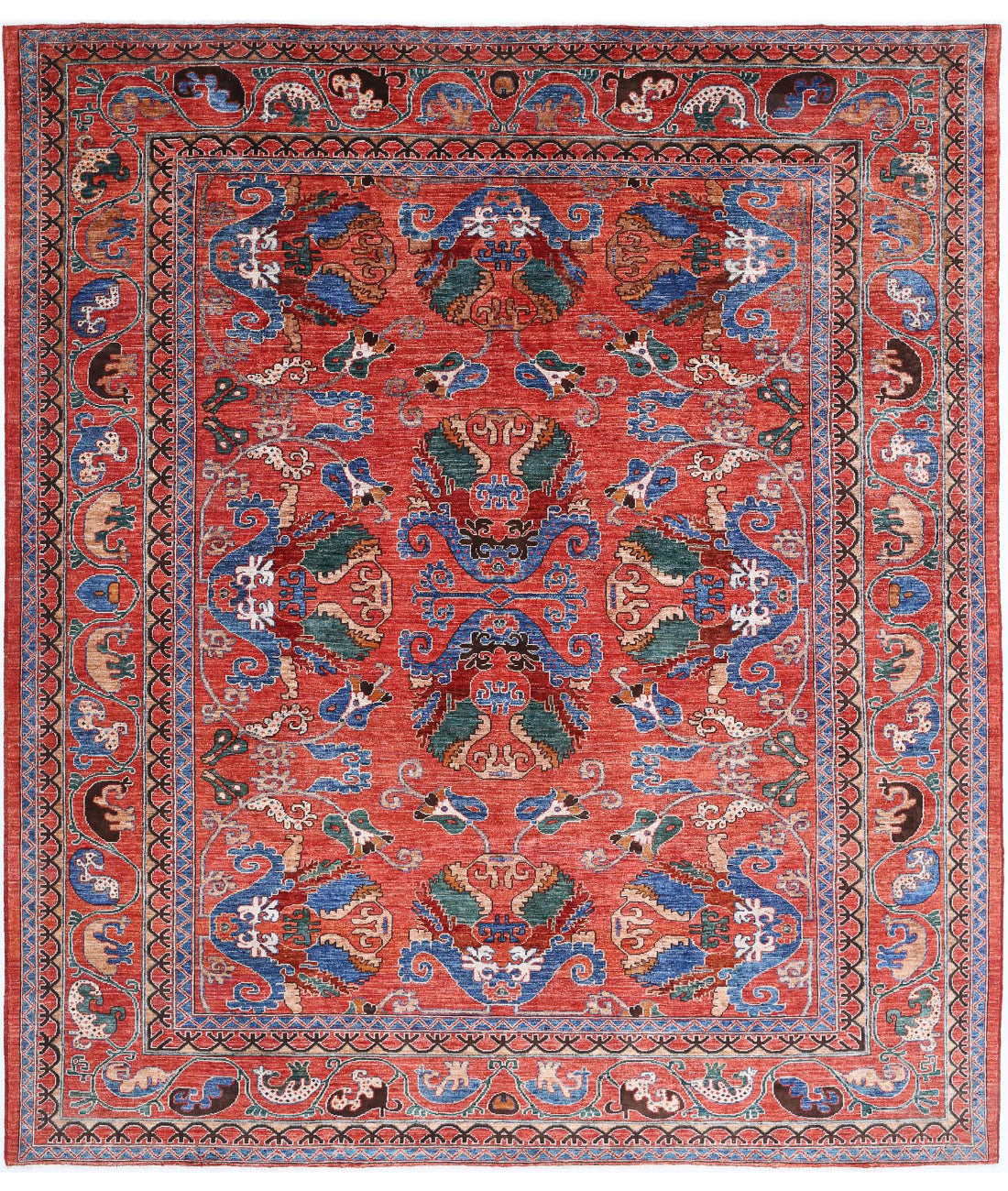 Humna 8'7'' X 9'9'' Hand-Knotted Wool Rug 8'7'' x 9'9'' (258 X 293) / Red / Blue