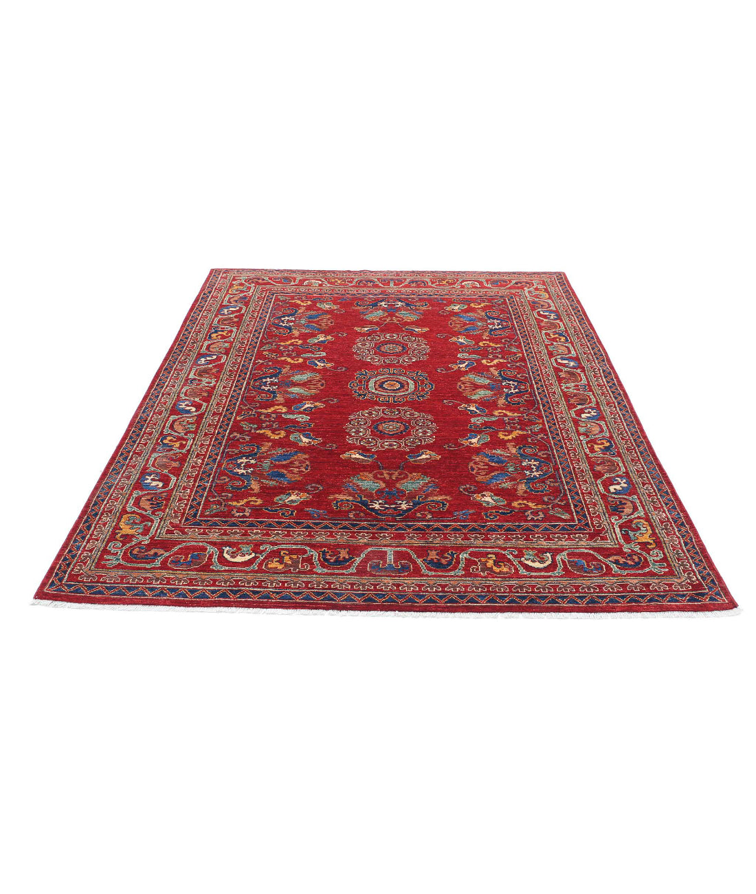 Humna 5'10'' X 7'4'' Hand-Knotted Wool Rug 5'10'' x 7'4'' (175 X 220) / Red / N/A