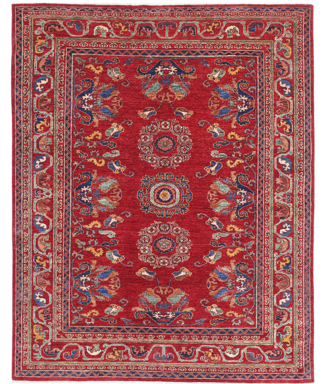 Humna 5'10'' X 7'4'' Hand-Knotted Wool Rug 5'10'' x 7'4'' (175 X 220) / Red / N/A