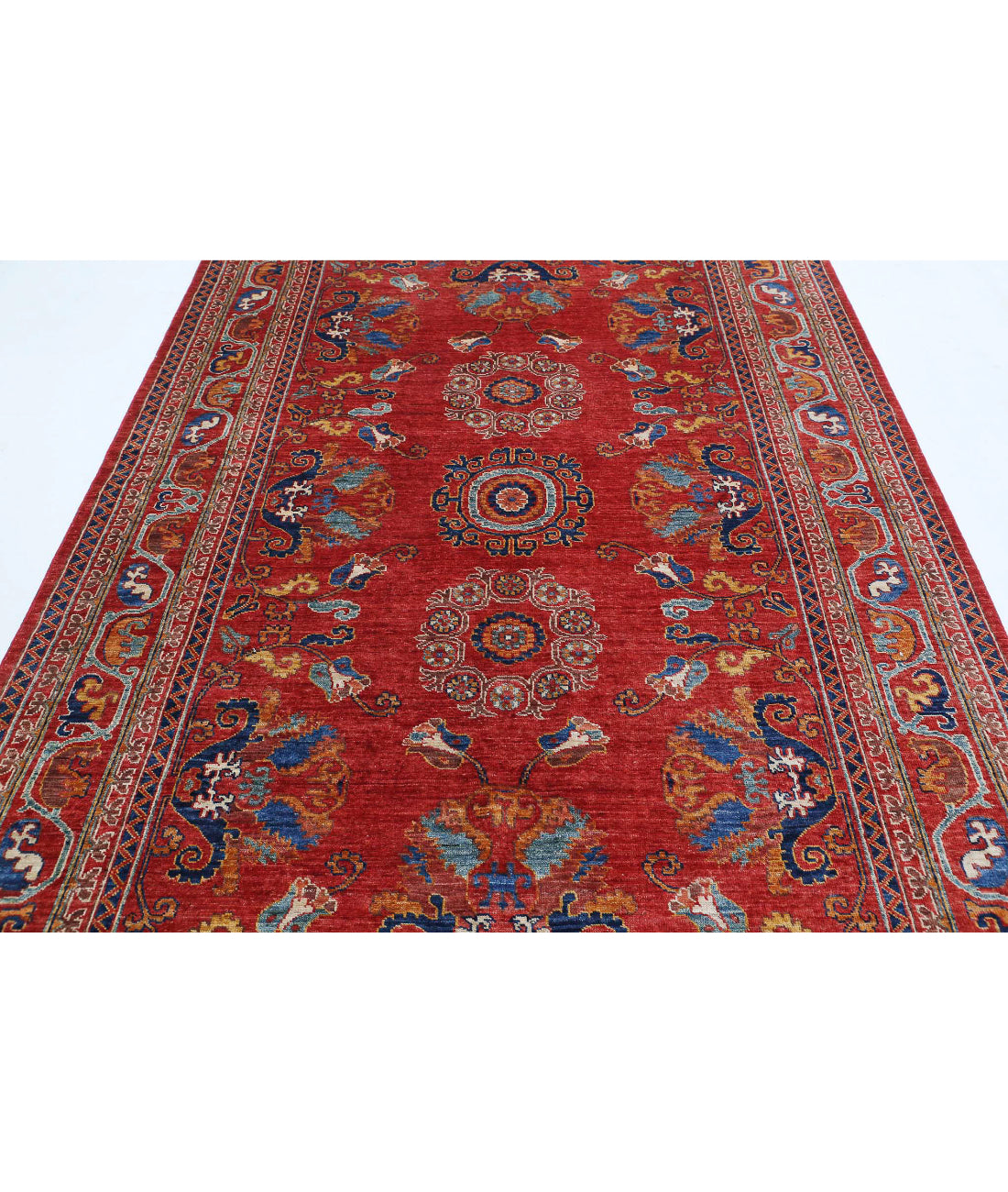 Humna 5'10'' X 9'1'' Hand-Knotted Wool Rug 5'10'' x 9'1'' (175 X 273) / Red / Gold