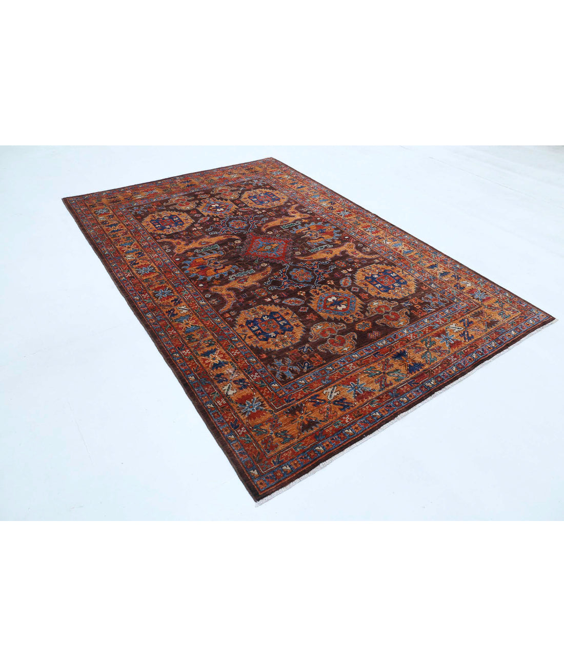 Humna 6'0'' X 8'10'' Hand-Knotted Wool Rug 6'0'' x 8'10'' (180 X 265) / Brown / Gold