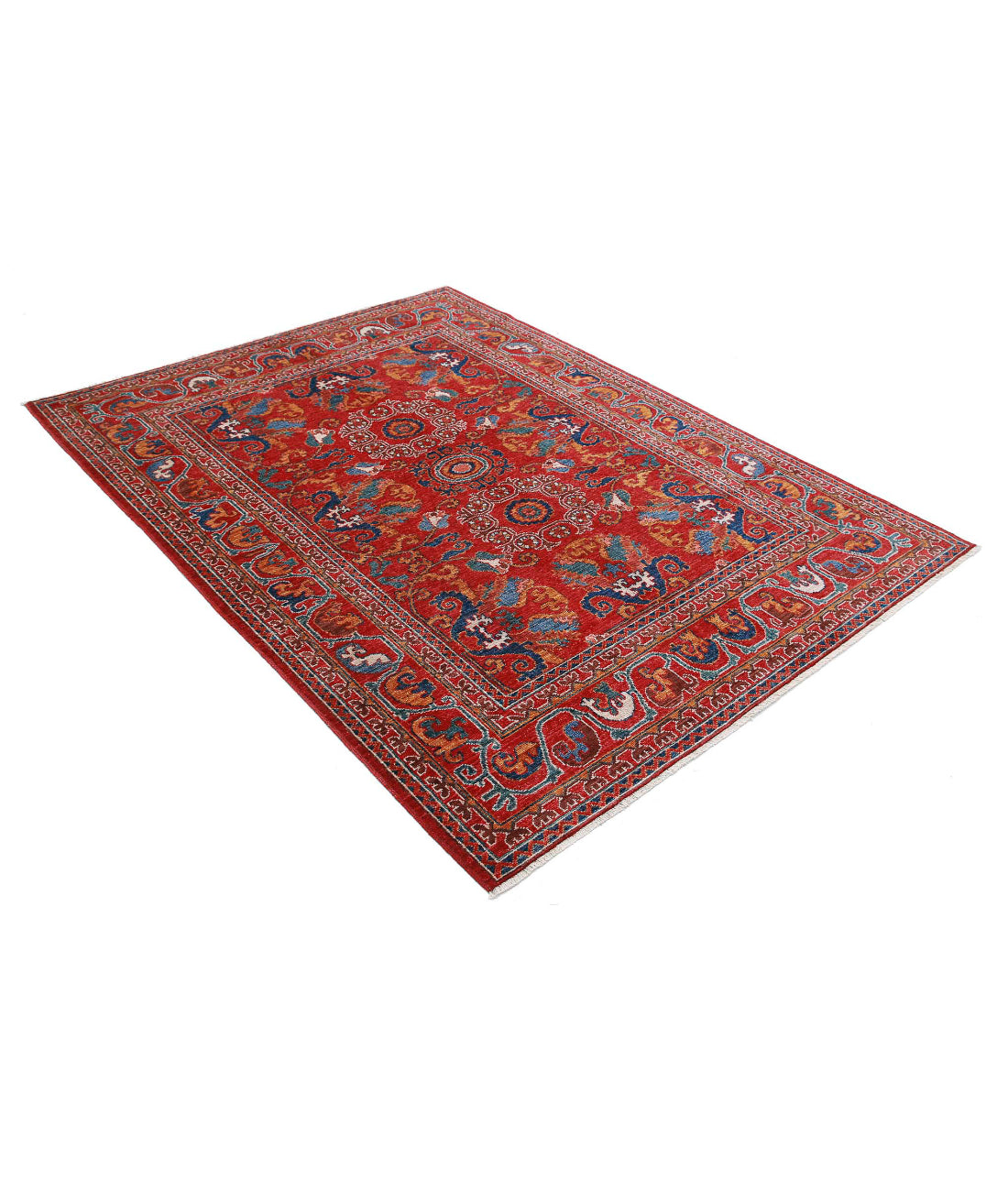 Humna 5'2'' X 6'11'' Hand-Knotted Wool Rug 5'2'' x 6'11'' (155 X 208) / Red / Gold