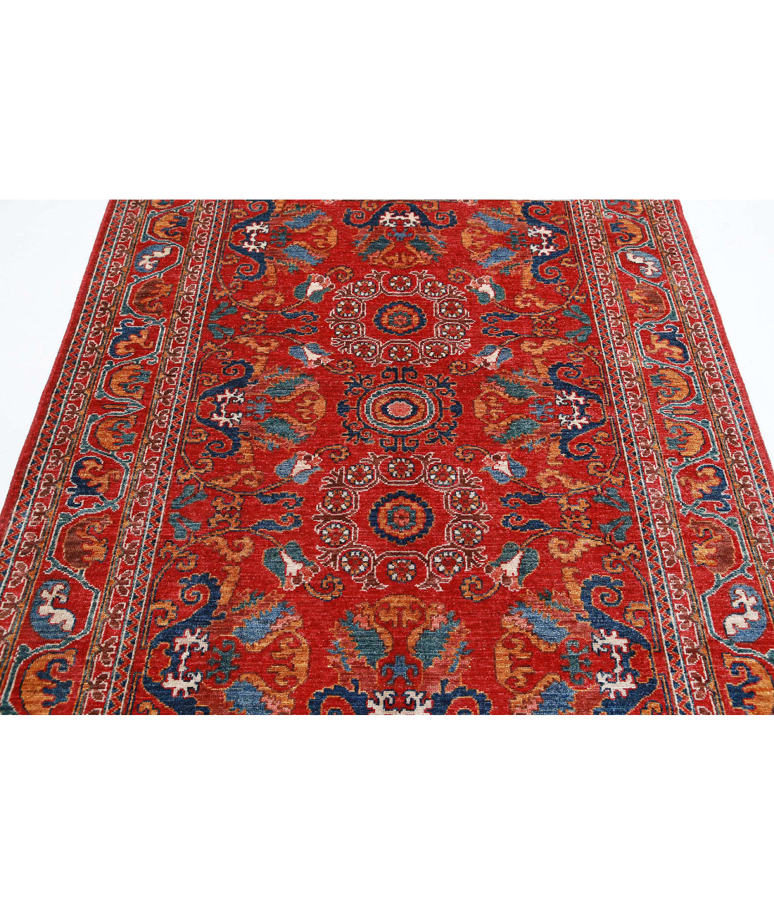 Humna 5'2'' X 6'11'' Hand-Knotted Wool Rug 5'2'' x 6'11'' (155 X 208) / Red / Gold