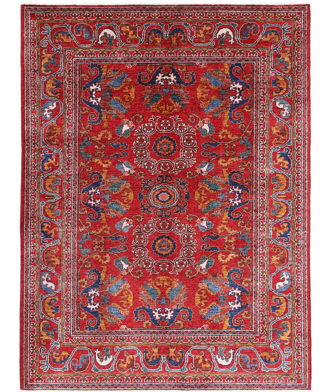 Humna 5'2'' X 6'11'' Hand-Knotted Wool Rug 5'2'' x 6'11'' (155 X 208) / Red / Gold