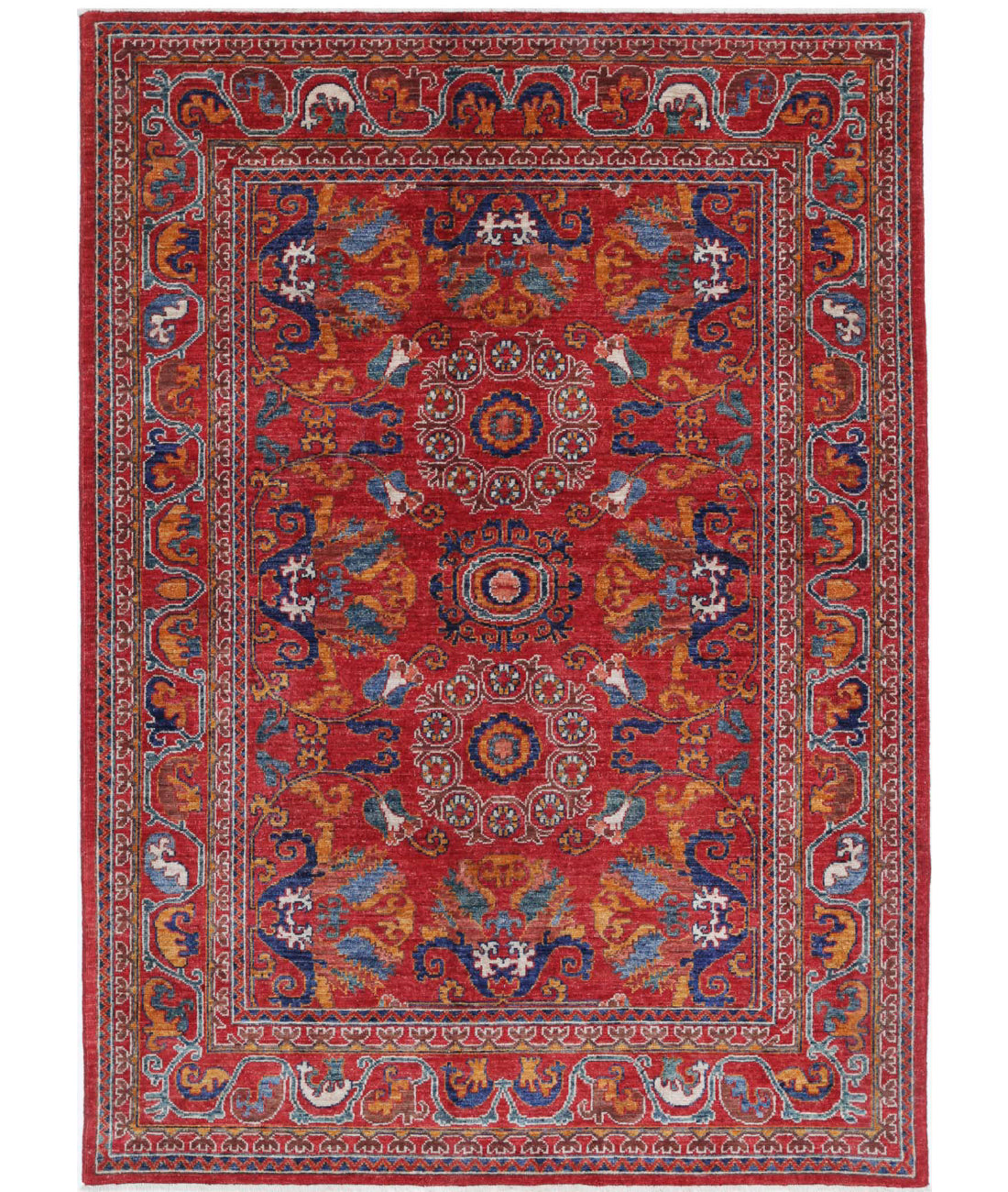 Humna 5'0'' X 7'1'' Hand-Knotted Wool Rug 5'0'' x 7'1'' (150 X 213) / Red / Gold