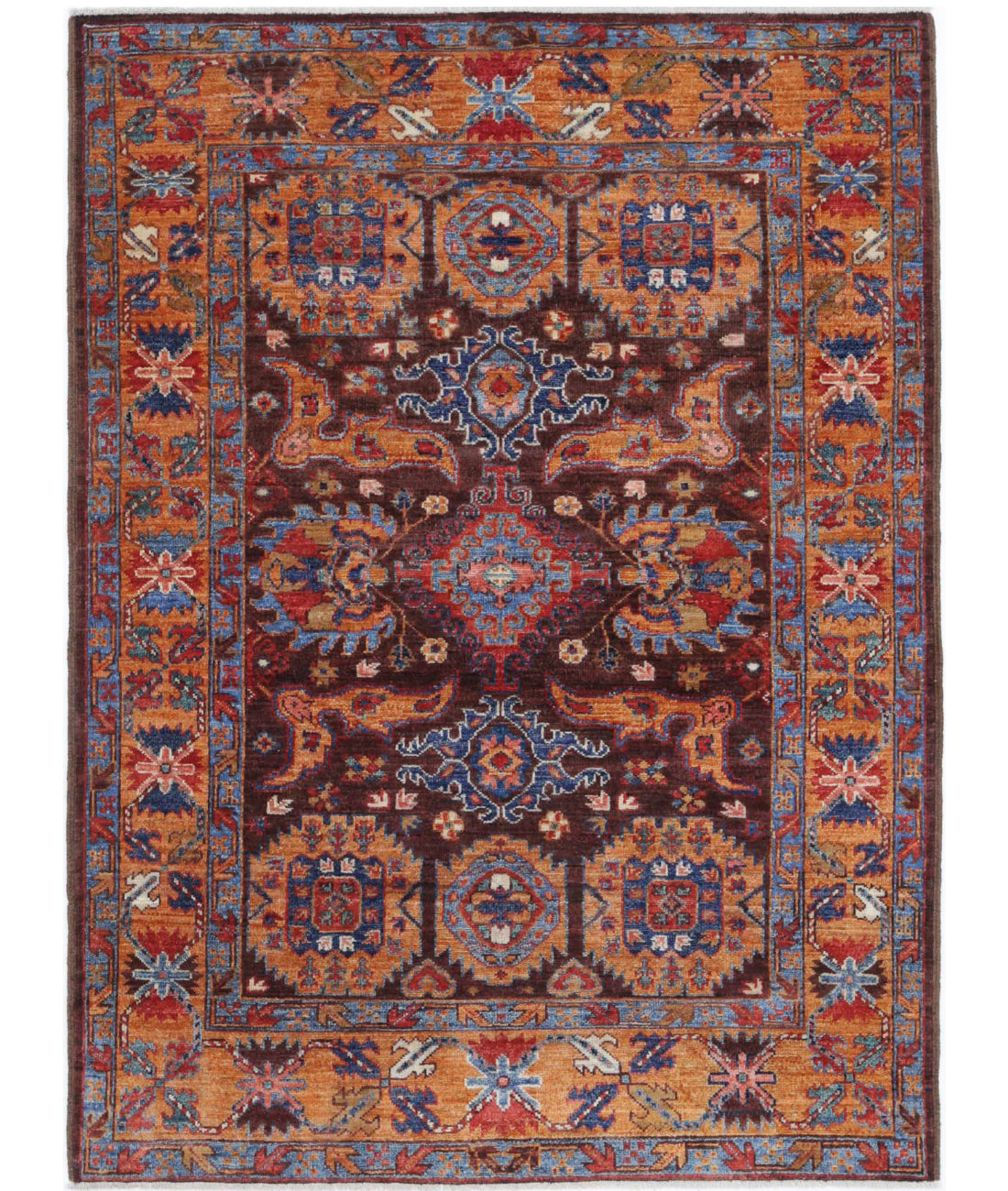 Humna 4'1'' X 5'7'' Hand-Knotted Wool Rug 4'1'' x 5'7'' (123 X 168) / Brown / Gold