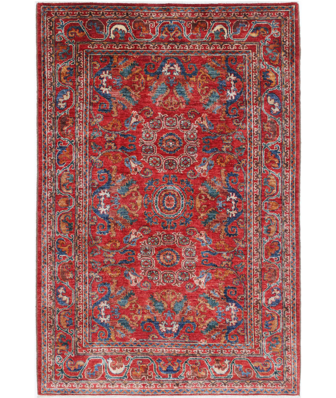 Humna 4'0'' X 6'1'' Hand-Knotted Wool Rug 4'0'' x 6'1'' (120 X 183) / Red / N/A