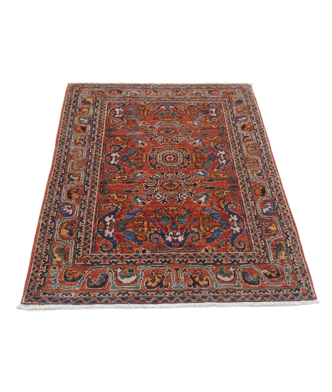 Humna 2'11'' X 4'6'' Hand-Knotted Wool Rug 2'11'' x 4'6'' (88 X 135) / Rust / Blue