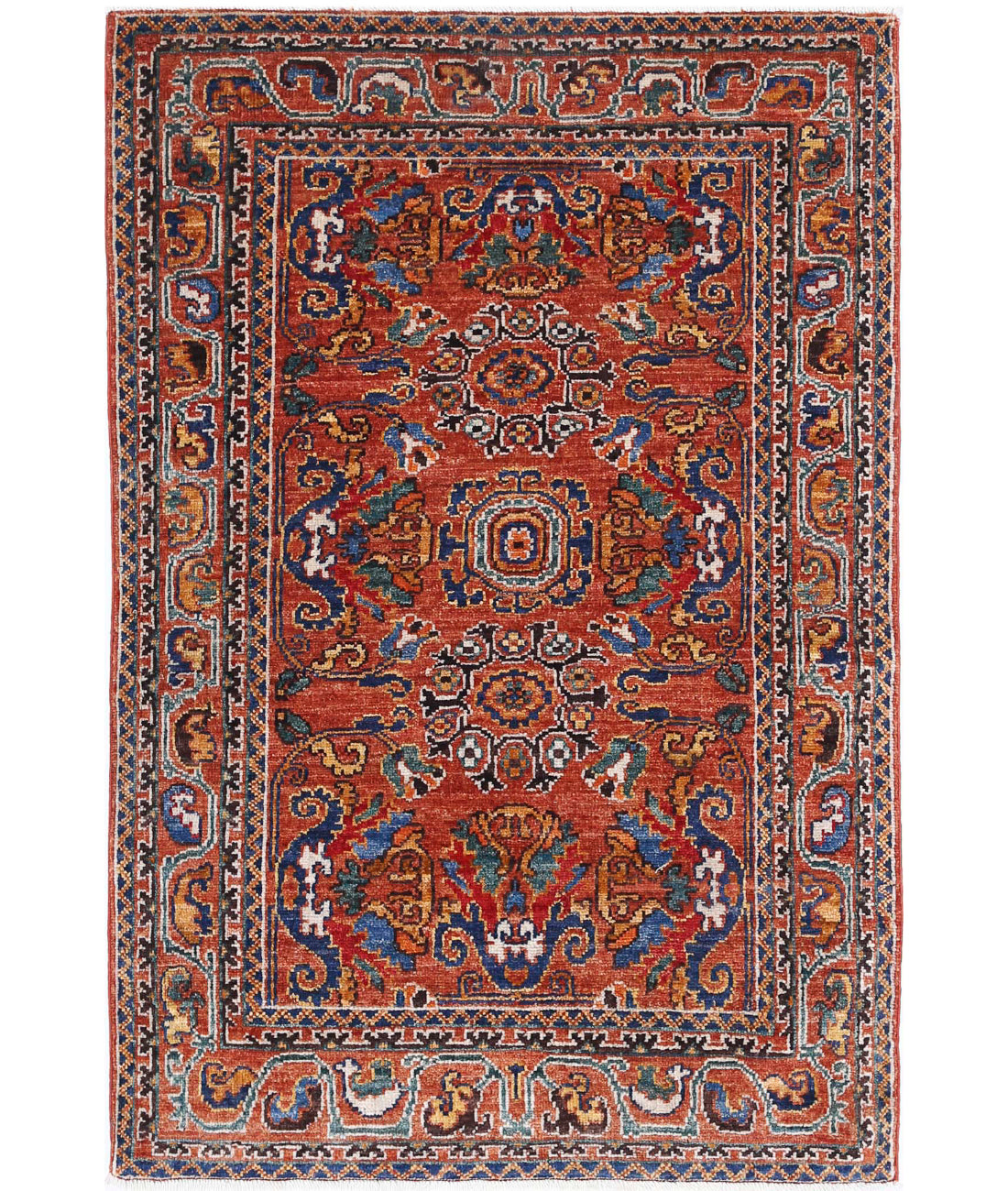 Humna 2'11'' X 4'6'' Hand-Knotted Wool Rug 2'11'' x 4'6'' (88 X 135) / Rust / Blue