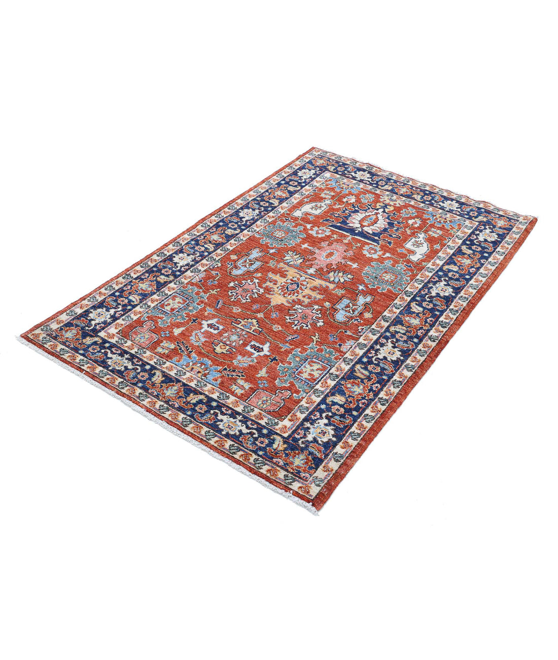 Humna 3'2'' X 4'10'' Hand-Knotted Wool Rug 3'2'' x 4'10'' (95 X 145) / Rust / Blue