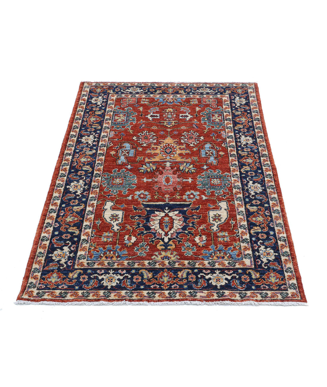 Humna 3'2'' X 4'10'' Hand-Knotted Wool Rug 3'2'' x 4'10'' (95 X 145) / Rust / Blue