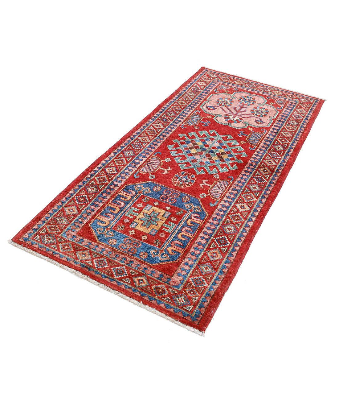 Humna 2'10'' X 5'10'' Hand-Knotted Wool Rug 2'10'' x 5'10'' (85 X 175) / Red / Blue