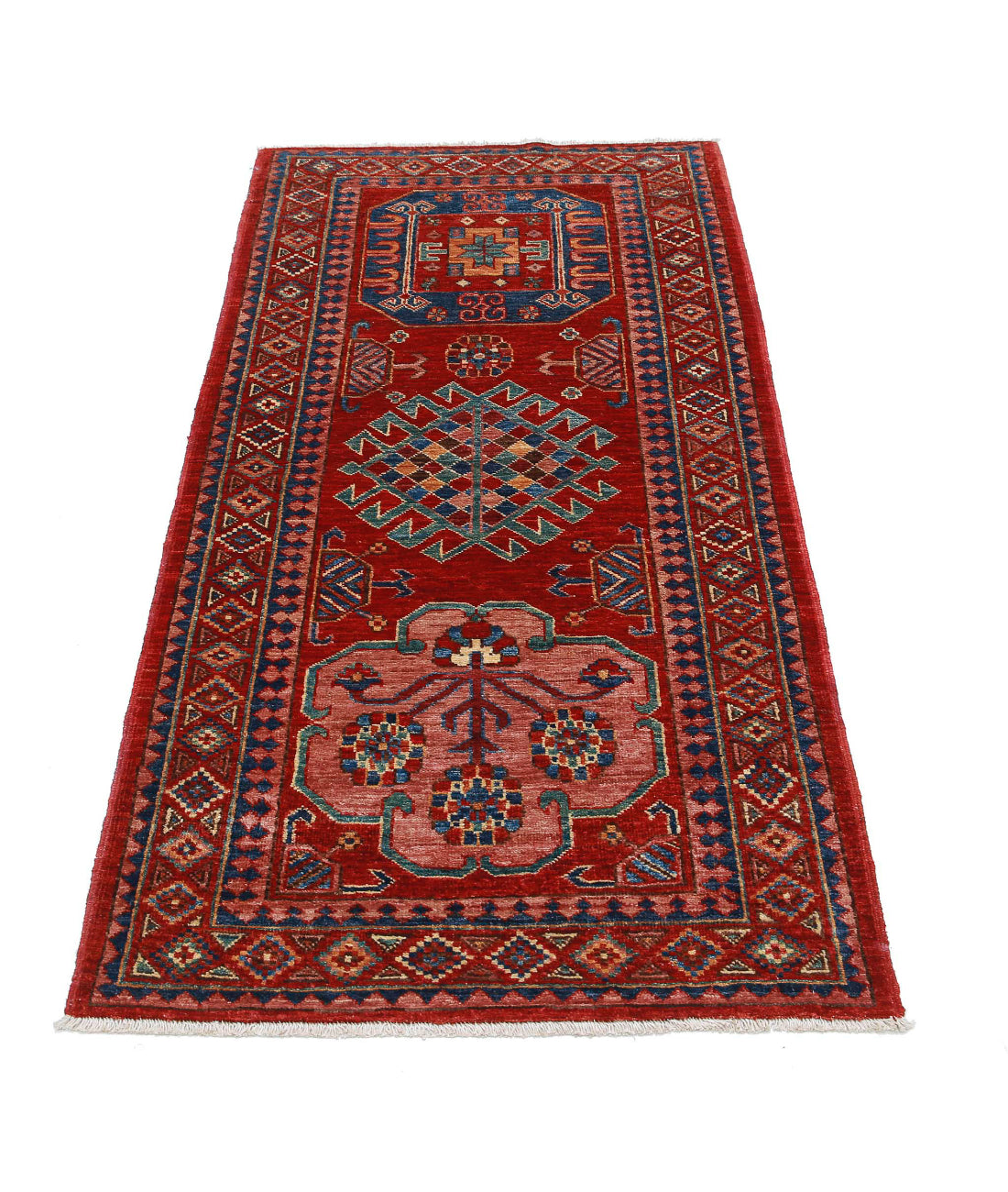 Humna 2'10'' X 5'10'' Hand-Knotted Wool Rug 2'10'' x 5'10'' (85 X 175) / Red / Blue