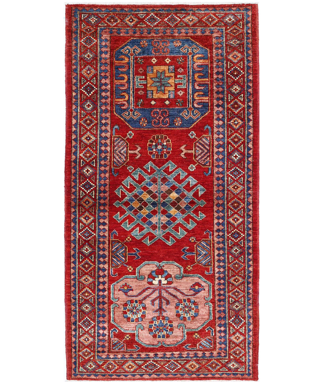 Humna 2'10'' X 5'10'' Hand-Knotted Wool Rug 2'10'' x 5'10'' (85 X 175) / Red / Blue