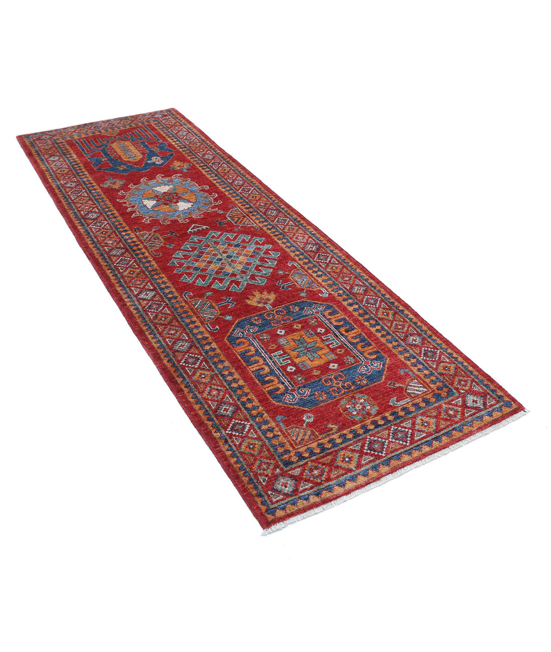 Humna 2'10'' X 8'3'' Hand-Knotted Wool Rug 2'10'' x 8'3'' (85 X 248) / Red / Blue