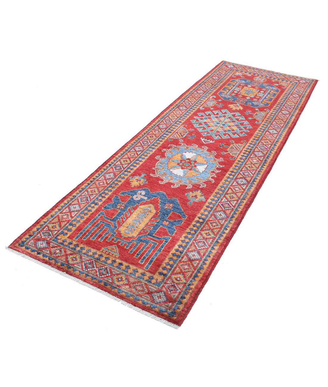 Humna 2'10'' X 8'3'' Hand-Knotted Wool Rug 2'10'' x 8'3'' (85 X 248) / Red / Blue