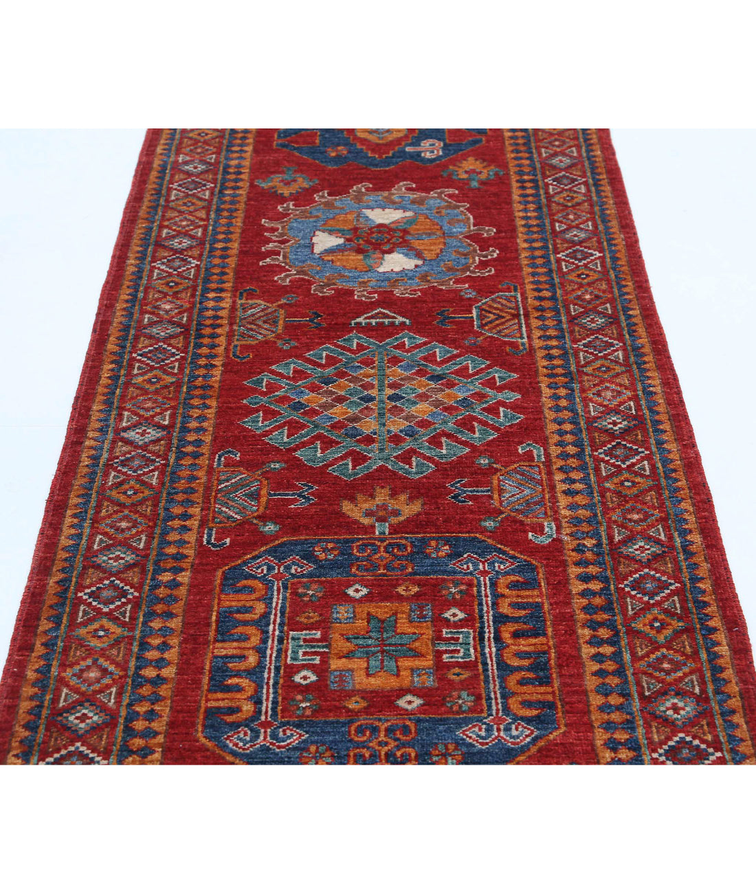 Humna 2'10'' X 8'3'' Hand-Knotted Wool Rug 2'10'' x 8'3'' (85 X 248) / Red / Blue