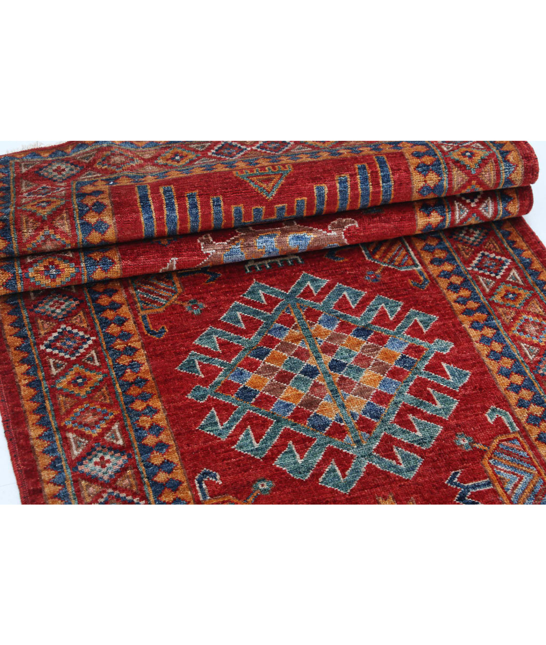 Humna 2'10'' X 8'3'' Hand-Knotted Wool Rug 2'10'' x 8'3'' (85 X 248) / Red / Blue