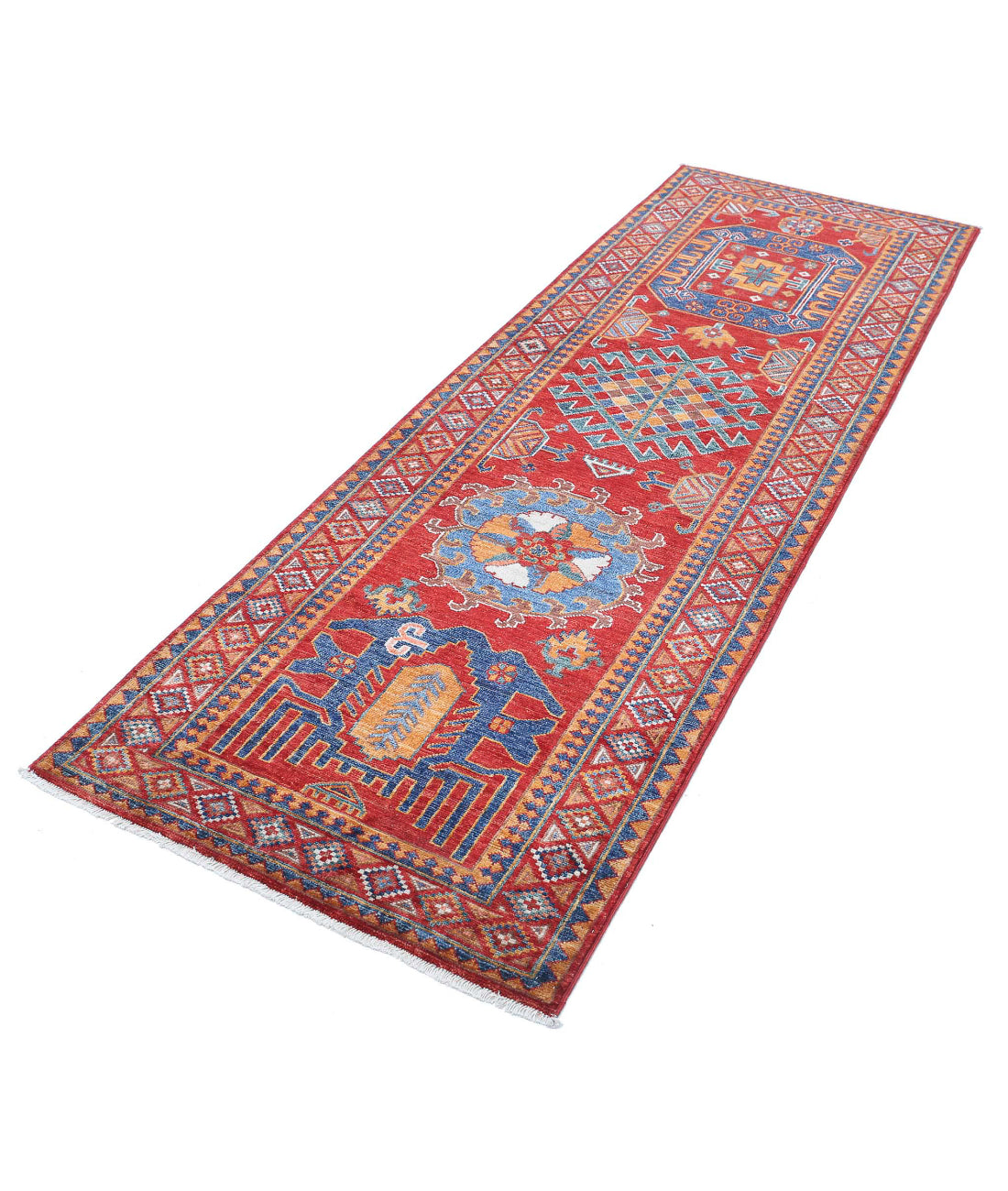 Humna 2'9'' X 8'1'' Hand-Knotted Wool Rug 2'9'' x 8'1'' (83 X 243) / Red / Blue