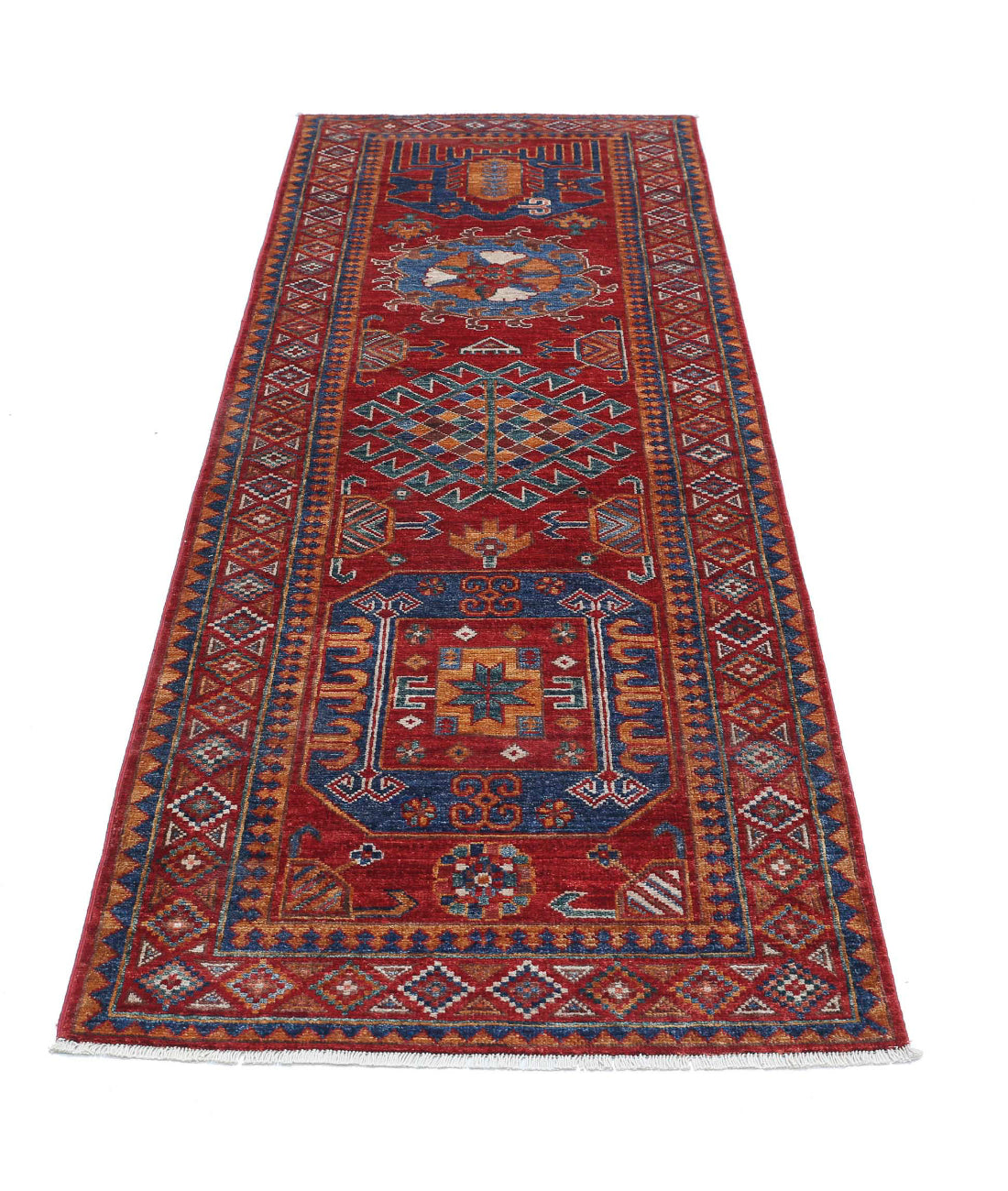 Humna 2'9'' X 8'1'' Hand-Knotted Wool Rug 2'9'' x 8'1'' (83 X 243) / Red / Blue