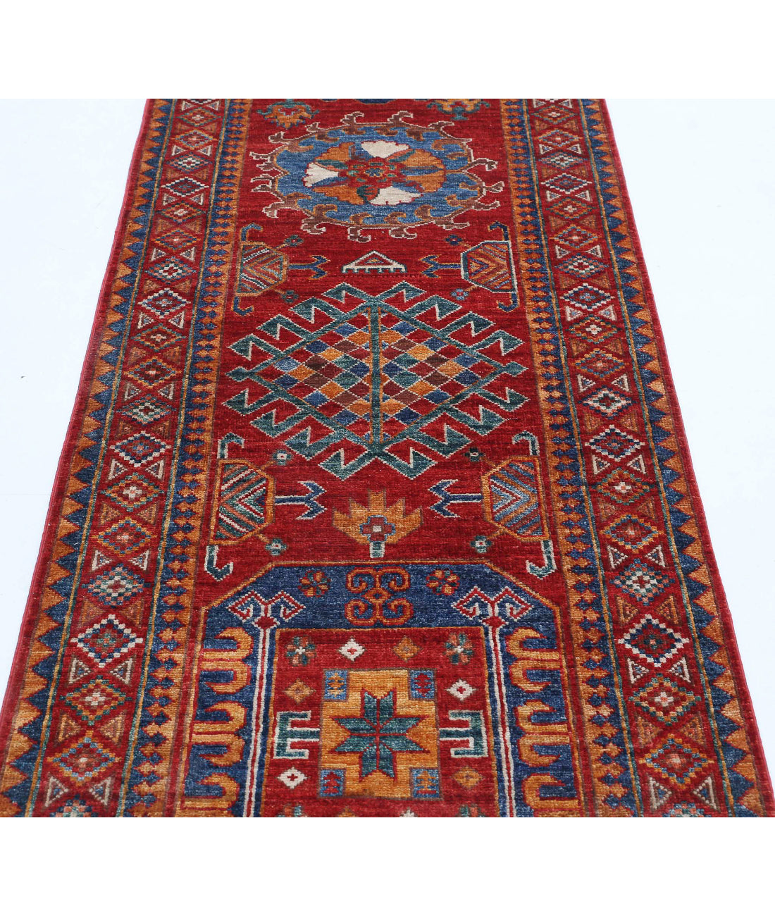 Humna 2'9'' X 8'1'' Hand-Knotted Wool Rug 2'9'' x 8'1'' (83 X 243) / Red / Blue